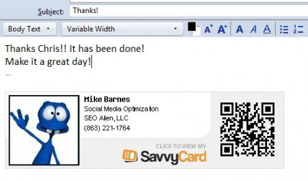 Attach Your Savvy Card to Your email Signature!