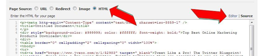 Choose Source to add your HTML Code