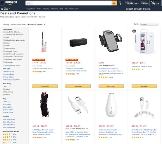 Amazon todays Deals page