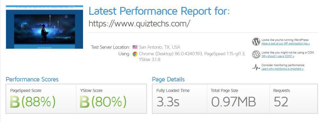 Final GTMetrix Speed Test