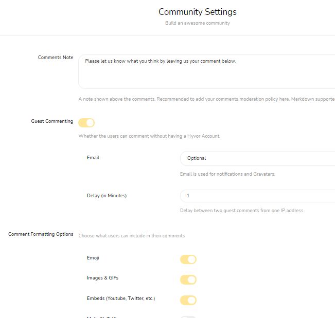 Hyvor Talk community settings